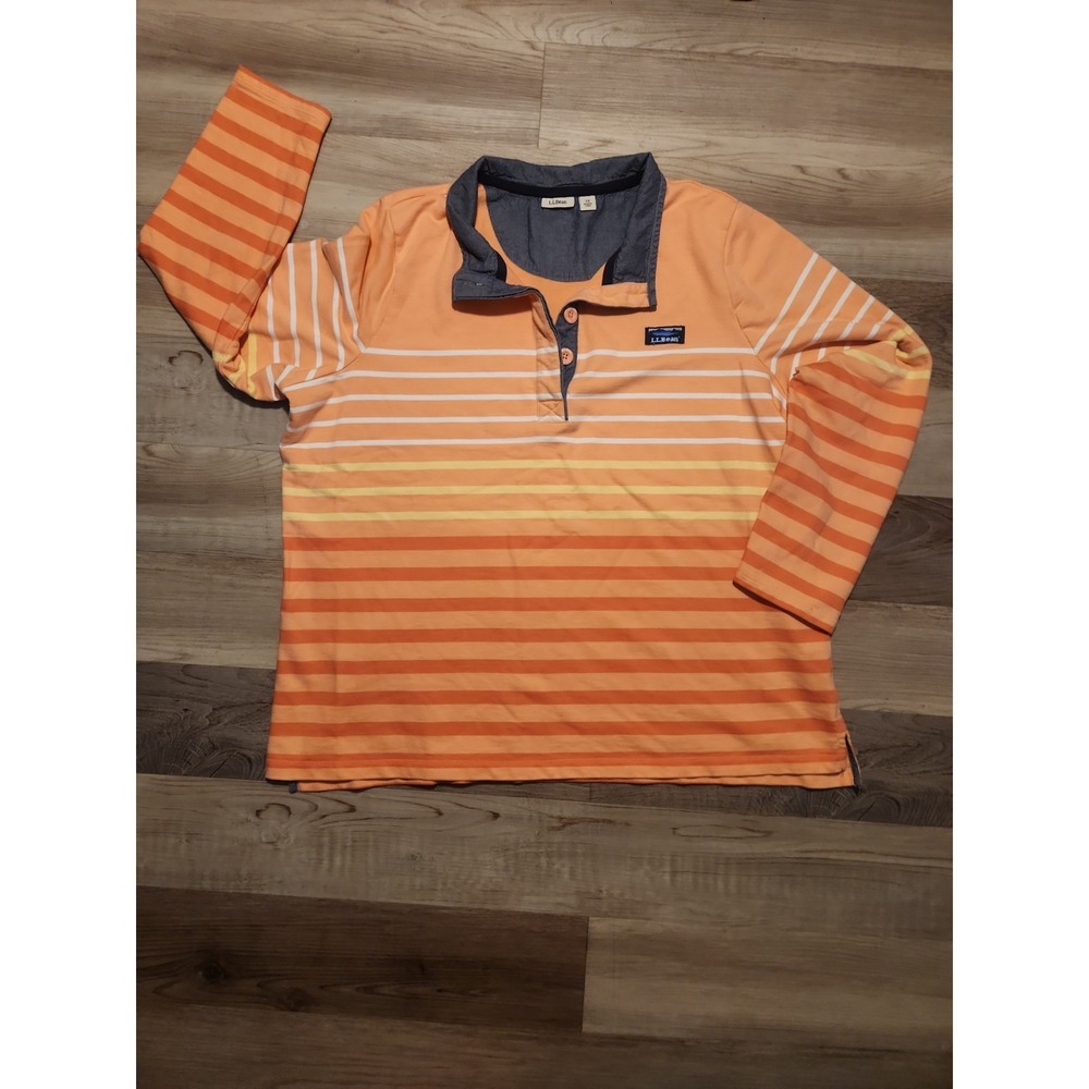 LL Bean Pull Over Womens Striped Pink Blue 2X XXL Collared Shirt 100% Cotton